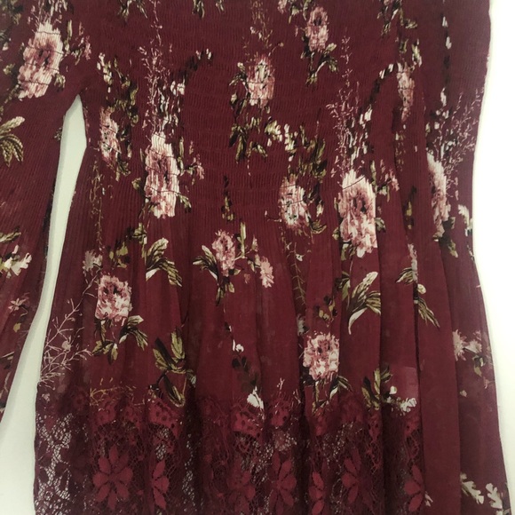Floral maroon long sleeve shirt - Picture 2 of 7
